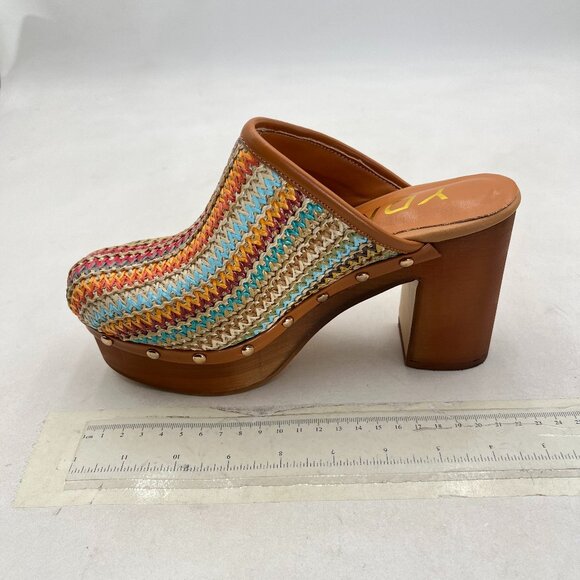 YDN Multi Platform Slip On Clogs Mules Cork High Heel Round Toe Rivet Sandals - Picture 2 of 8